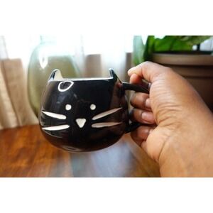 Black Cat Face‎ Mug Cute Ceramic Coffee Tea Cup Whiskers Ears Handle